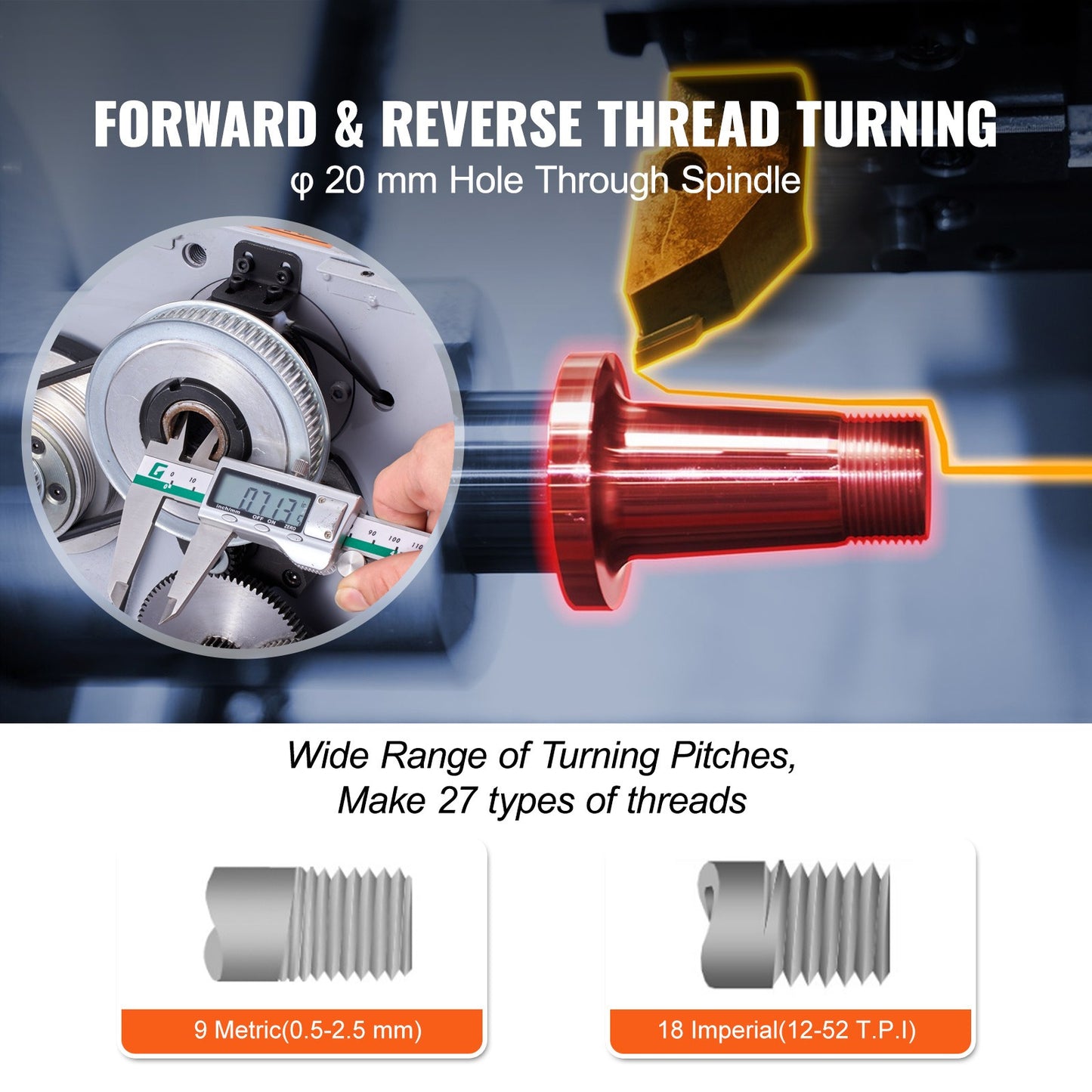 Metaaldraaibank – Draaibank – Tafelmetaaldraaibank – Precisiedraaibank – Metaalbewerking – 7" x 14" Draailengte – 500W Brushless Motor – Variabele Snelheid 0-2200 RPM