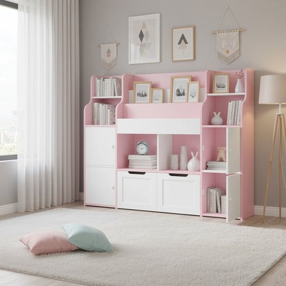 Houten Kast Roze-Wit – Opbergkast – Boekenkast – Ladenkast – Meubel – Ruimtebesparend – Stevig Hout – Eenvoudige Montage