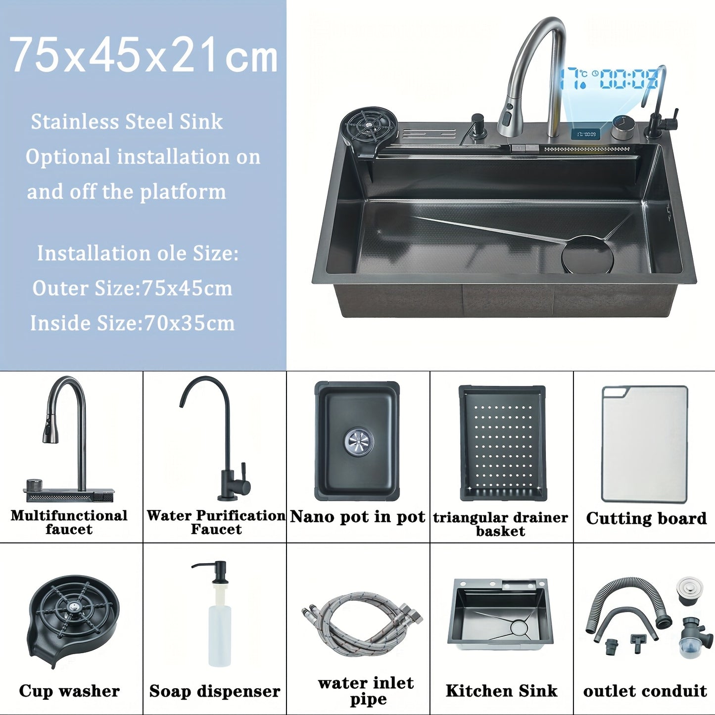 Keukenspoelbak – Spoelbak – Gootsteen – Wasbak – Inbouwspoelbak – RVS Materiaal – Multifunctioneel Met Kraan En Zeepdispenser