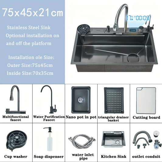 Keukenspoelbak – Spoelbak – Gootsteen – Wasbak – Inbouwspoelbak – RVS Materiaal – Multifunctioneel Met Kraan En Zeepdispenser