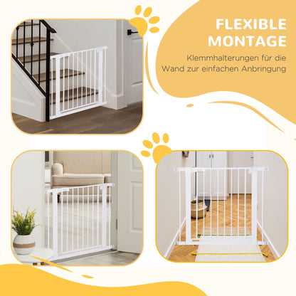 Traphekje – Babyhek – Kinderbeveiliging – Veiligheidspoortje – Speelhekje – Verstelbaar 75-96 cm – Metalen Wit – Automatisch Sluitend – Schroefloze Montage