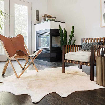 Koeienhuid Mat – Vloerkleed – Schapenvacht Tapijt – Beige – 180x220 cm – Duurzaam Polypropyleen – Zacht & Verend