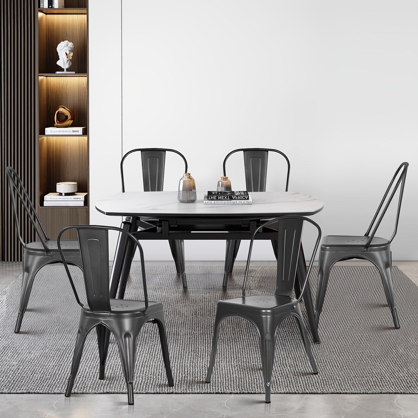Eetkamerstoelen – Stoelen – Bistrostoelen – Keukenstoelen – Lounge Stoelen – Industrieel Design – Set Van 4 Donkergrijs – Metalen Frame – Stapelbaar