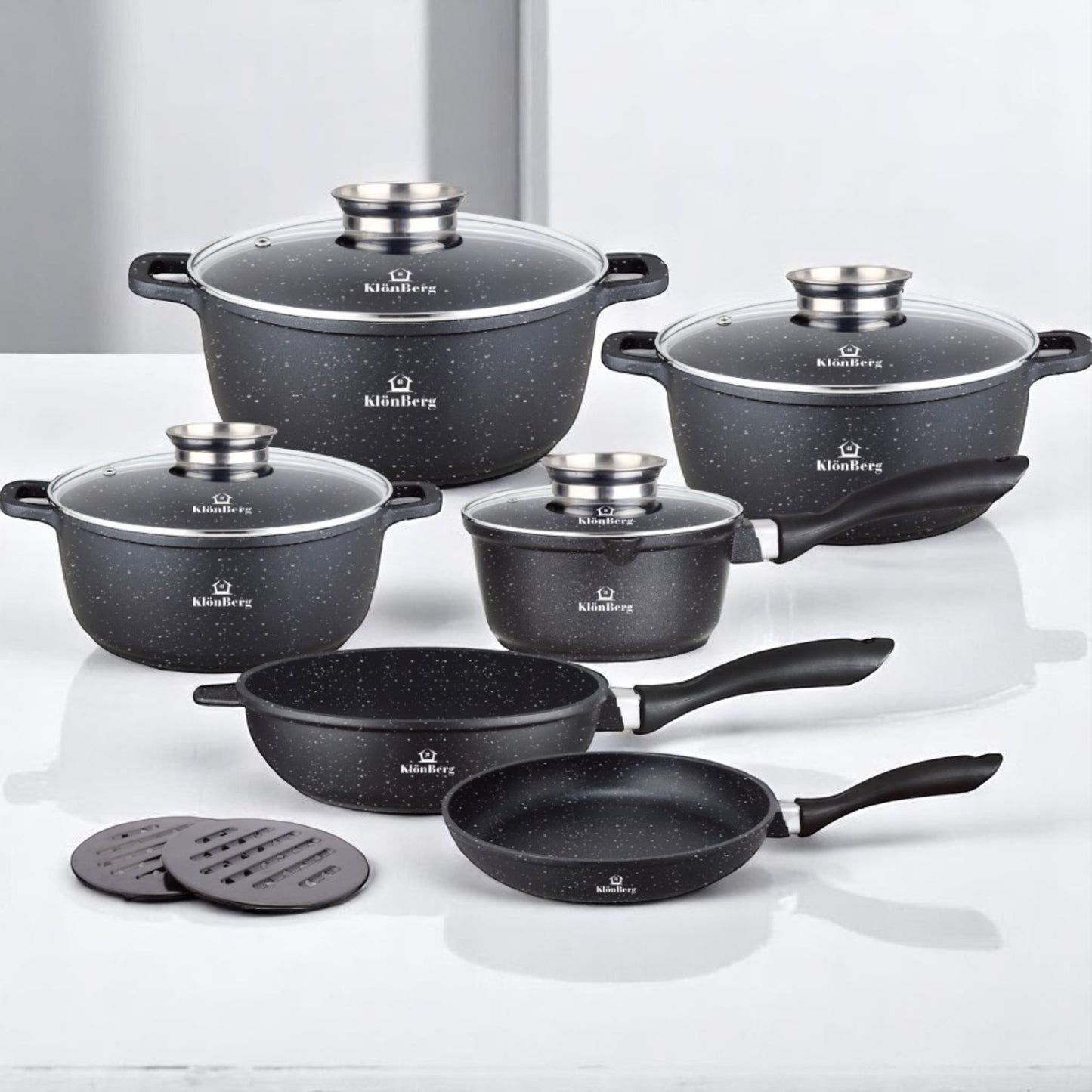 12-delige Pannenset – Pannen Set – Kookgerei – Servies – Keukenset – Inductiegeschikt – Anti-aanbak Coating – Snelle Warmteverdeling – Aluminium
