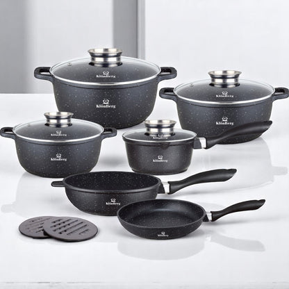 12-delige Pannenset – Pannen Set – Kookgerei – Servies – Keukenset – Inductiegeschikt – Anti-aanbak Coating – Snelle Warmteverdeling – Aluminium