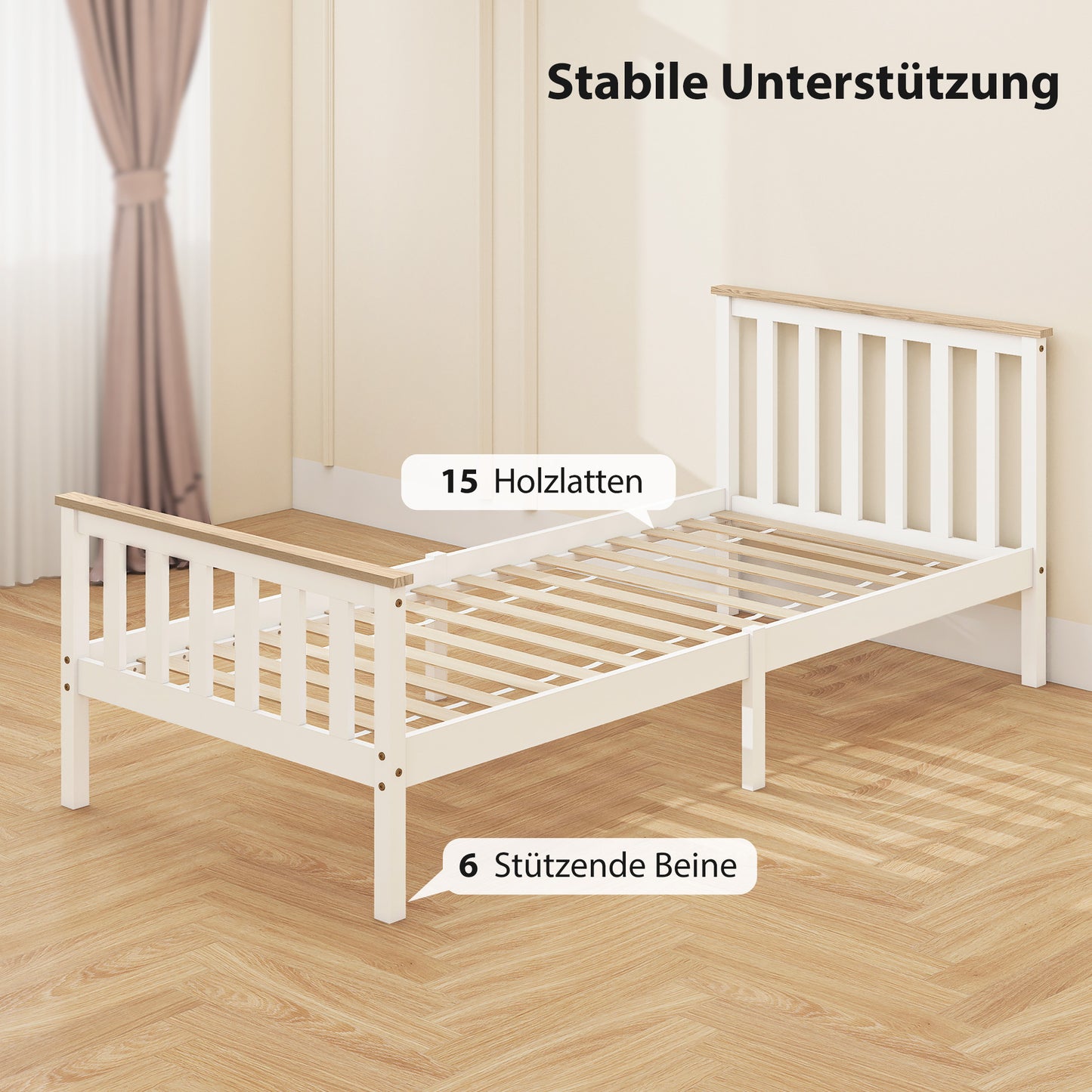 Bedframe Eenpersoonsbed – Eenpersoonsbed – Houten Bed – Kinderbed – Bedombouw – Natuurlijk Hout – Wit Gelakt – Met Opbergruimte Onderbed