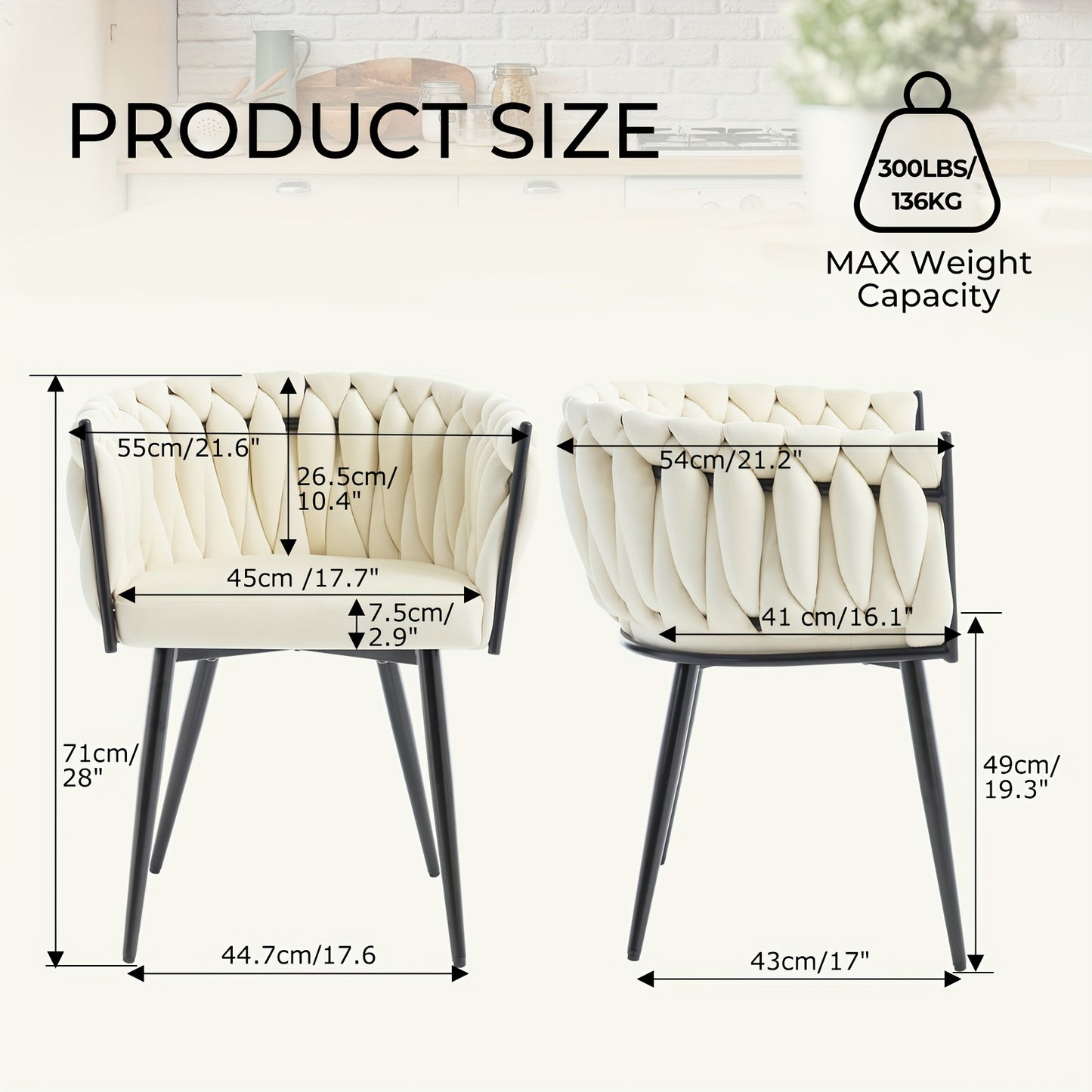 Eetkamerstoelen – Keukenstoelen – Stoelen – Kuipstoelen – Set van 2 – Beige Velvet – Met Metalen Kruispoten – Ergonomisch Met Armleuningen