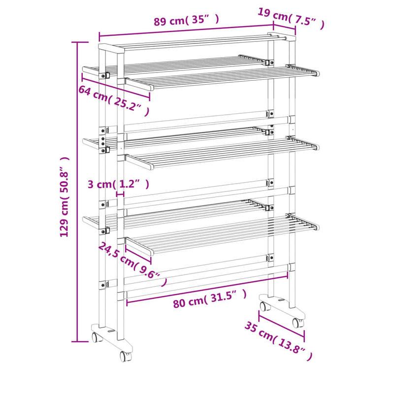 Wasrek – Droogrek – Wasknijpers – Droogtoren – Wastoren – Aluminium – Inklapbaar Met Wieltjes – 89x64x129 cm