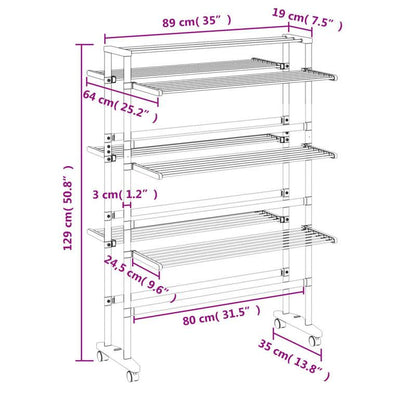 Wasrek – Droogrek – Wasknijpers – Droogtoren – Wastoren – Aluminium – Inklapbaar Met Wieltjes – 89x64x129 cm