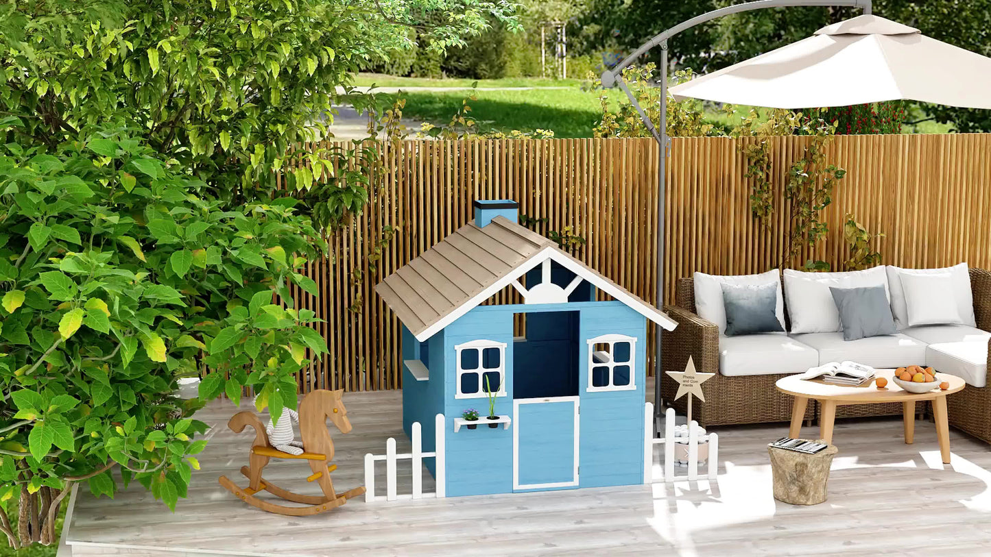 Houten Speelhuisje – Speelhuis – Speelgoedhuis – Tuinhuisje – Kinderspeelhuis – Blauw – Duurzaam Grenenhout – Veilig Afgewerkt