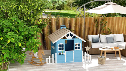Houten Speelhuisje – Speelhuis – Speelgoedhuis – Tuinhuisje – Kinderspeelhuis – Blauw – Duurzaam Grenenhout – Veilig Afgewerkt