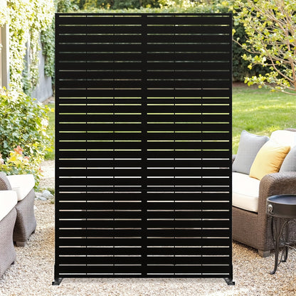 182.88cm H x 119.38cm W Freestanding Metal Privacy Screen Outdoor - Modern Traditional Design with Natural Wood-Louvered Panels, Heavy-Duty MDF/Fiberboard/Metal Construction for Patio, Garden, Deck, Balcony - Adjustable Heigh