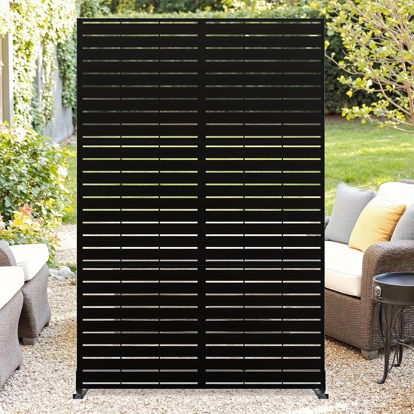 Schermwand – Kamerscherm – Scheidingswand – Privacywand – Tuinscherm – Vrijstaand – Houtlook MDF – Gepoedercoat Metalen Frame – 183x119 cm – Weerbestendig & Verstelbaar