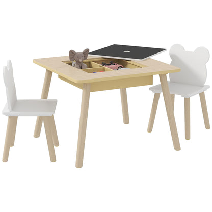 Speelmeubel Kindermeubel Tafelset Kinderstoel Tafel Voor Kinderen – Natuurlijke Houtlook – Krijtbord Reversibel Tafelblad – Handige Opbergruimte