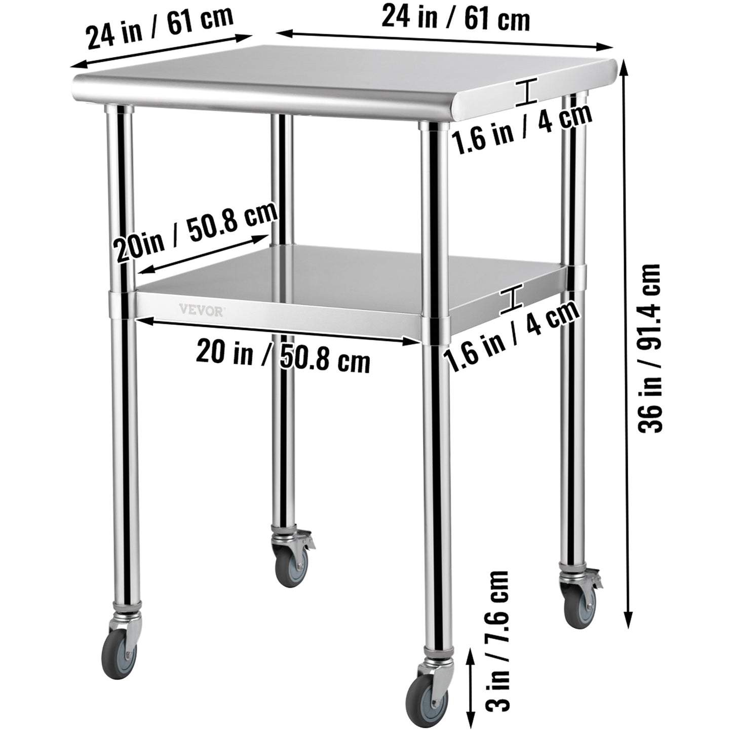 Werktafel – Werkbank – Werkbanktafel – Werkbank Metaal – RVS Werktafel – Roestvrij Staal – Verstelbaar Onderschap – Max. Belastbaarheid 272 kg