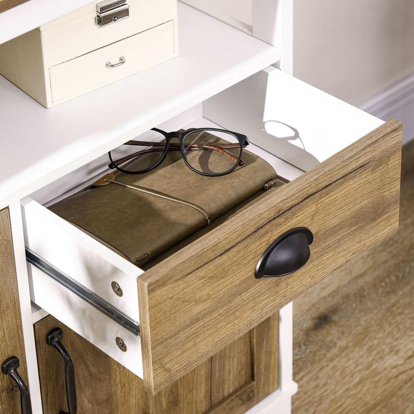 Buffetkast – Opbergkast – Keukenkast – Dressoir – Kast Met Lade – Bruin Eiken – 76,6 x 35 x 81,5 cm – Verstelbare Plank