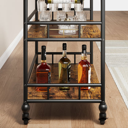 Mobiele Barwagen – Serveerwagen – Trolley – Wijnkar – Drinkkar – Retro Kleur – Hardhout – 4 Draaibare Wielen