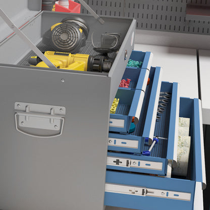 Gereedschapskist – Gereedschapskoffer – Toolbox – Opbergkist – Metalen Kist – 6 Laden & Bovenvak – Afsluitbaar Met Sleutel – Stevig Koudgewalst Staal