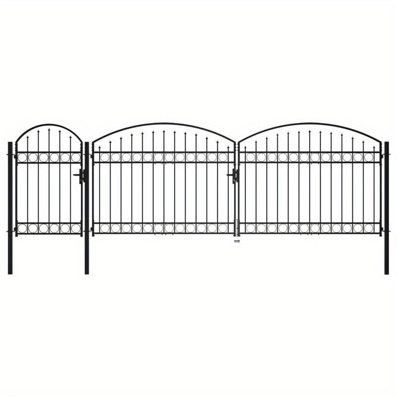 Zwarte Metalen Tuinpoort – Tuinhek – Terraspoort – Buitenhek – Sierhek – Gebogen Bovenkant – Duurzaam Staal – 1,75x5 Meter