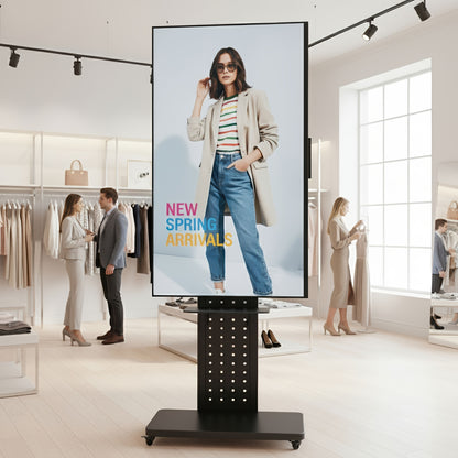 Mobiele TV-standaard – Verrijdbare TV-standaard – TV Trolley – Verstelbare TV-houder – VESA TV-meubel – Geschikt voor 32-65 inch – Zwart Staal – Verstelbare Hoogte 110-160 cm – Wielen met Remmen – Draagkracht 49,9 kg