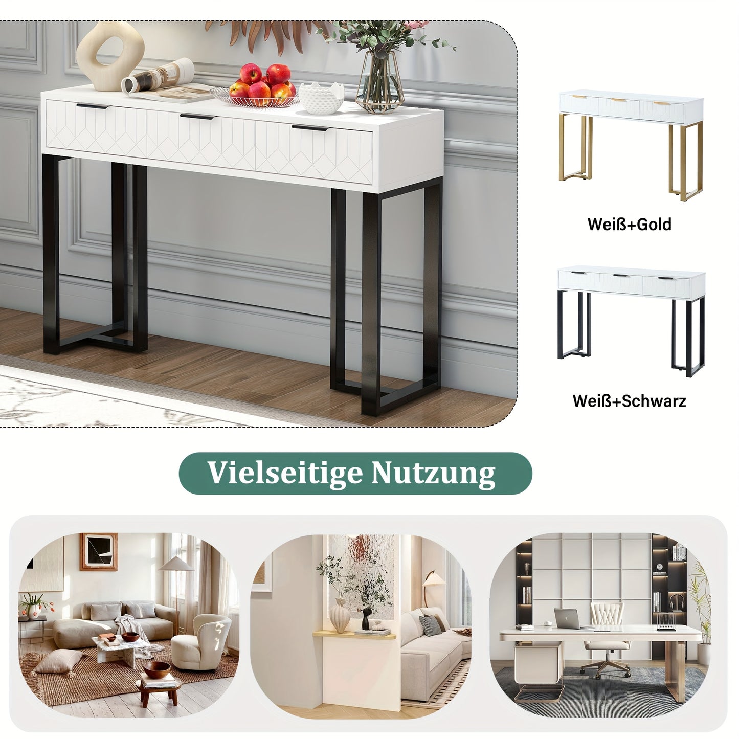 Haltafel – Entreetafel – Bijzettafel – Opbergtafel – Gangtafel – Modern Design – Met Metalen Frame en Verstelbare Voetjes