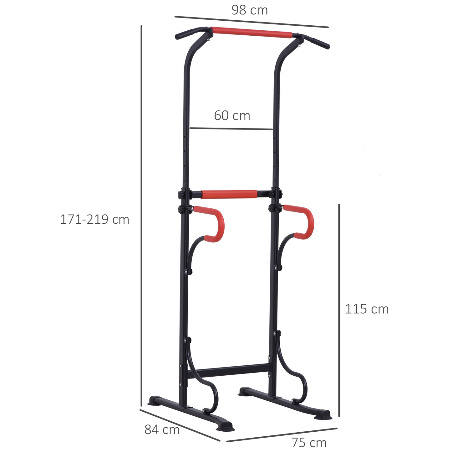 Pull-up Rek – Optrekstang – Fitnessstation – Krachtstation – Home Gym – Verstelbare Hoogte 171-219 cm – Robuust Stalen Frame Zwart/Rood