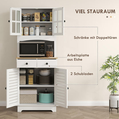 Keukenkastje – Voorraadkast – Opbergkast – Buffetkast – Dressoir – Modern Wit – Glazen Deuren – 2 Lade – Slotfunctie – Duurzaam MDF – Vrijstaand – 68x39,5x170 cm