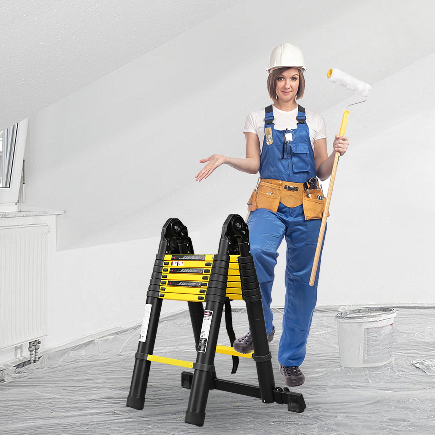 Telescopische Ladder – Telescoopladder – Vouwladder – Uitschuifbare Ladder – Aanleunladder – Aluminium – Max. 150 kg Draagkracht – Compact Opvouwbaar