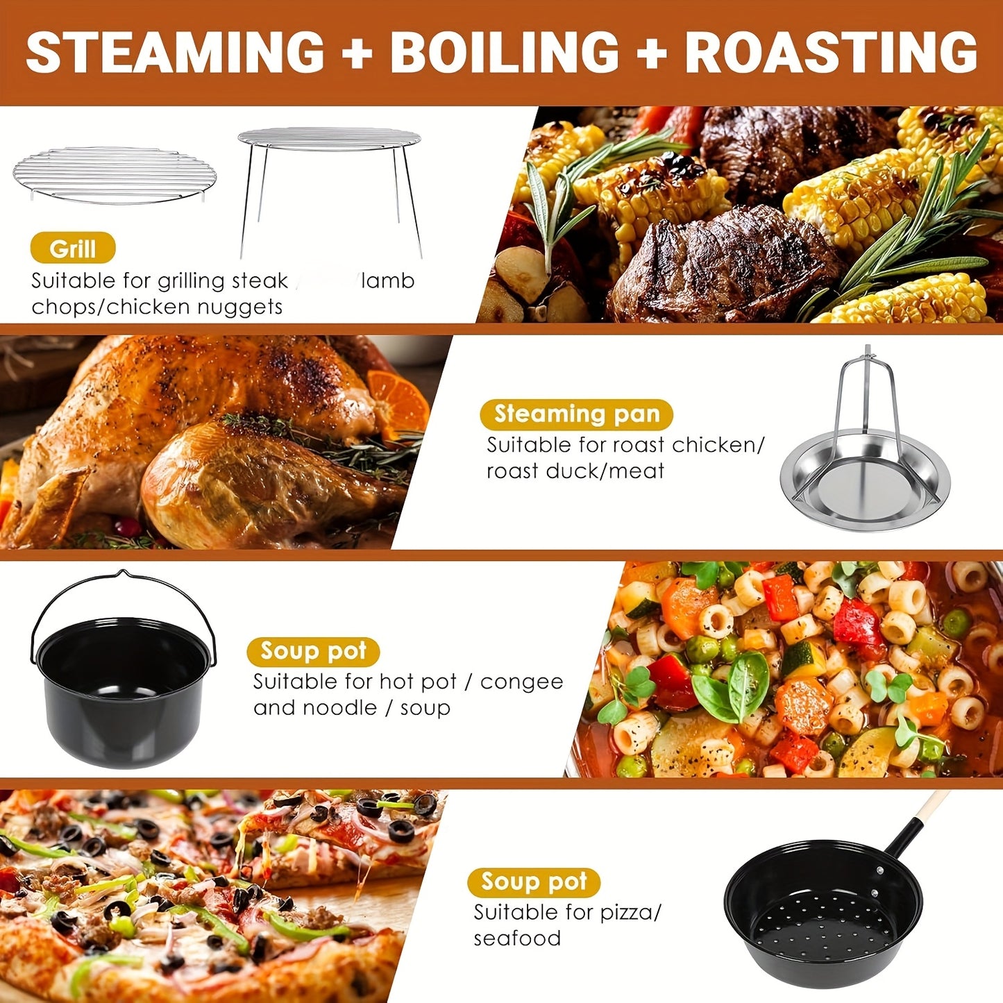Gourmetstel – Raclette – Gourmetset – Fondue – Tafelgrill – Buitenoven met 17L + 8L geëmailleerde pannen – Ingebouwde thermometer & verstelbare ventilatie