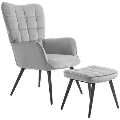 Relaxfauteuil – Relaxstoel – Fauteuil – Lounge Chair – Sessel – Lichtgrijs – Inclusief Voetenbank – Max. Draagkracht 120 kg
