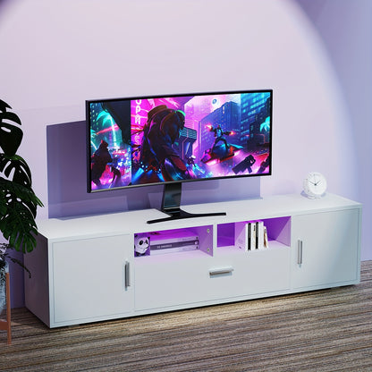 63-Inch TV Cabinet with Tempered Glass Shelf And Multi-Color Lighting, Fits Up to 70-Inch TVs