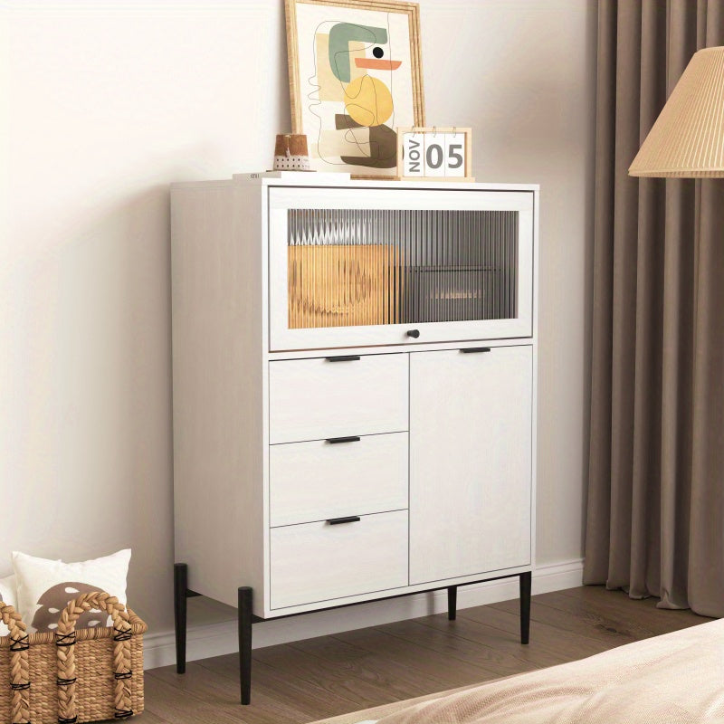 Dressoir – Sideboard – Opbergkast – Buffetkast – Ladekast – Wit Zwart Retro-Modern – 85x40x120 cm – Duurzaam Spaanplaat – Verstelbare Legplanken