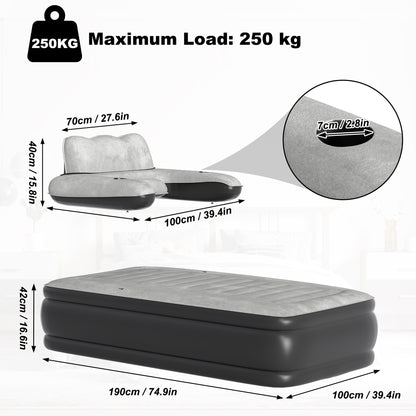 Outdoor Inflatable Bed Air Mattress Single/Double with Backrest Portable Soft Mattress 190 × 100 × 42cm/ 195 × 145 × 42cm Office Rest Bed Camping Bed