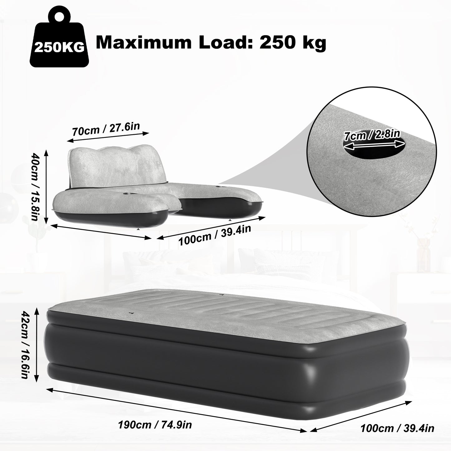 Opblaasbaar Luchtbed – Luchtmatras – Campingmatras – Slaapbed – Opblaasmatras – 190×100×42 cm – Zelfopblazend – Waterdicht PVC