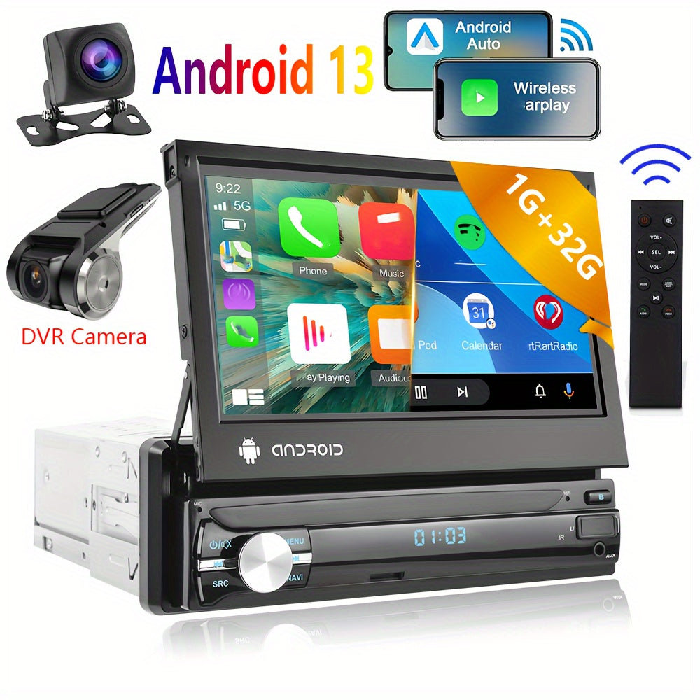 Android Autoradio – 1-DIN Autoradio – Multimedia Systeem – Navigatie Radio – Car Stereo – 7 Inch Flip-Out Touchscreen – GPS Navigatie & Draadloos Bluetooth – Inclusief Achteruitrijcamera en DVR Camera