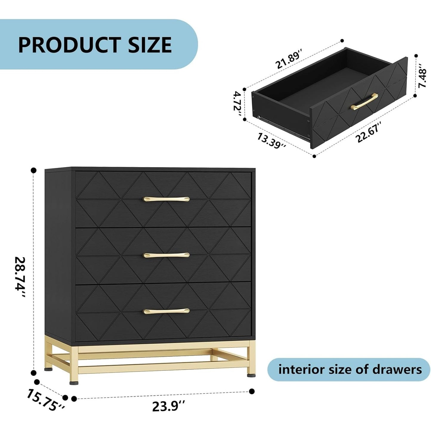 Ladeblok – Ladekast – Archiefkast – Rolcontainer – Bureaukast – Modern Wit Ladeblok Met Gouden Handgrepen – Metalen Constructie En 3 Ruime Lades