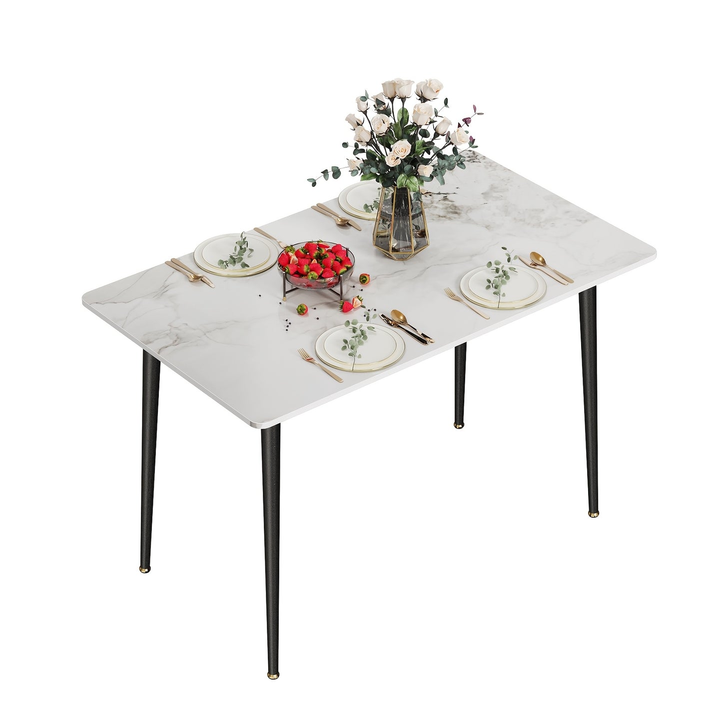 Eettafel – Tafel – Dinertafel – Keukentafel – Tafelblad – Wit Sintered Stone – Zwarte Metalen Poten – Krasbestendig & Eenvoudig Schoon Te Maken