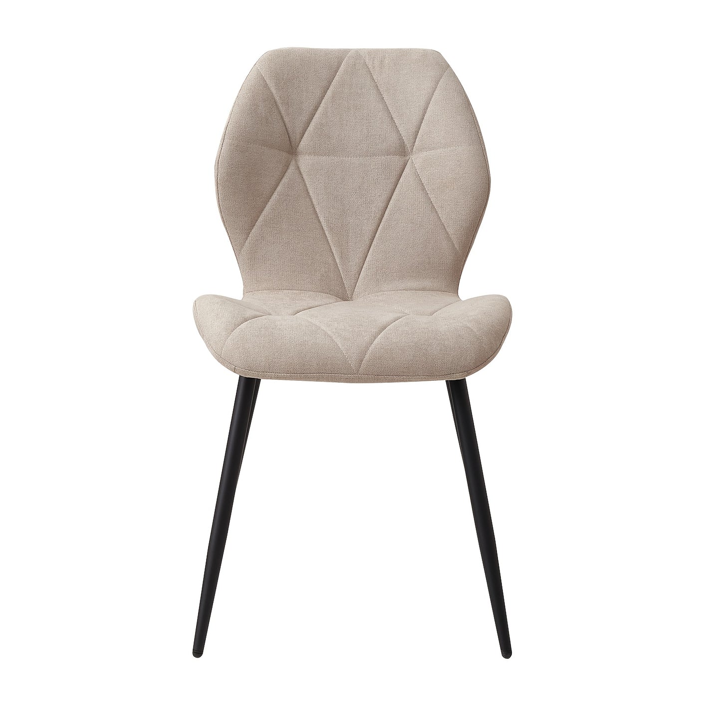 Set van 4 Eetkamerstoelen – Radar Stoelen met Linnen Bekleding en Diamantpatroon – Khaki, Zwarte Poten – Modern en Eigentijds