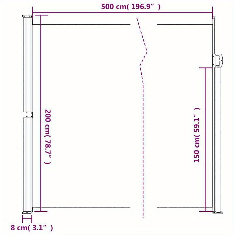 Zonnescherm – Zijzeil – Uitschuifbare Zonwering – Patio Overkapping – Schaduwdoek – Antraciet – 200 x 500 cm – Weerbestendig & Verstelbaar