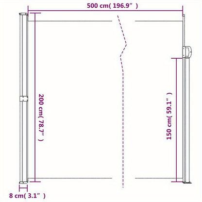 Zonnescherm – Zijzeil – Uitschuifbare Zonwering – Patio Overkapping – Schaduwdoek – Antraciet – 200 x 500 cm – Weerbestendig & Verstelbaar