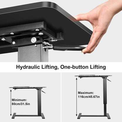 Verstelbare Overbedtafel – Bedtafel – Ziekenhuis Tafel – Werktafel – Verzorgingstafel – Pneumatisch Verstelbaar – MDF & IJzeren Frame – Anti-Slip Tafelblad – Wieltjes – H-Frame Basis – 80-116 cm Hoogte