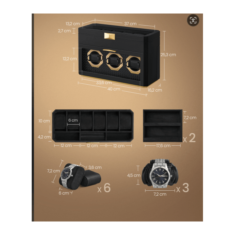 Horlogebox – Watch Box – Horlogedoos – Horloge Organizer – Watch Winder – 9 Vakjes – Geweven PU Leer Met Dubbel Glas