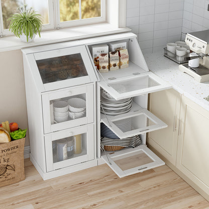 Houten Kast – Opbergkast – Dressoir – Bergkast – Keukenkast – Met Metalen Gaasdeuren – Maximaal 50 kg Draagvermogen – 3 Laags Wit Floor-Standing Meubel