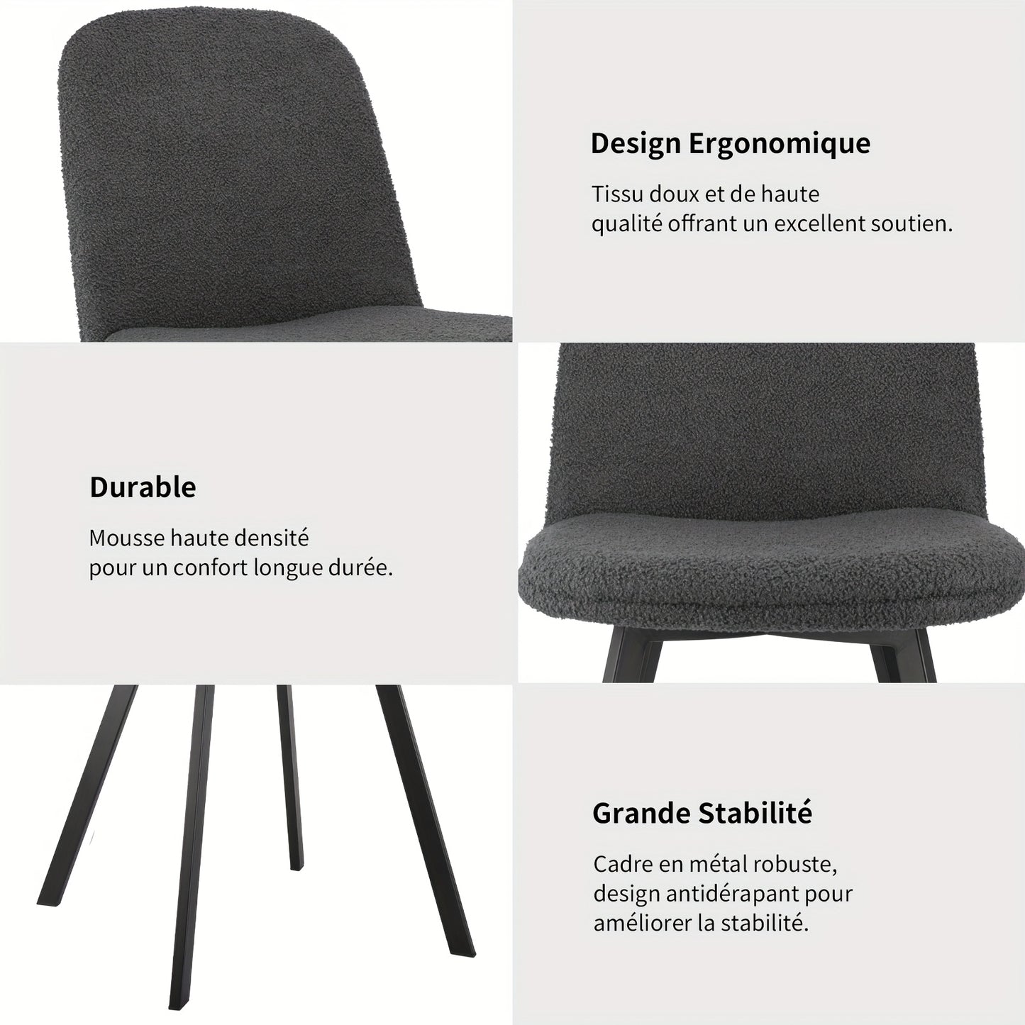 Eetkamerstoel – Stoel – Zitstoel – Kuipstoel – Teddy Fleece Stoel – Set van 2 – Zachte Teddy Fleece Bekleding – Stevig Metalen Frame