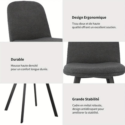 Eetkamerstoel – Stoel – Zitstoel – Kuipstoel – Teddy Fleece Stoel – Set van 2 – Zachte Teddy Fleece Bekleding – Stevig Metalen Frame