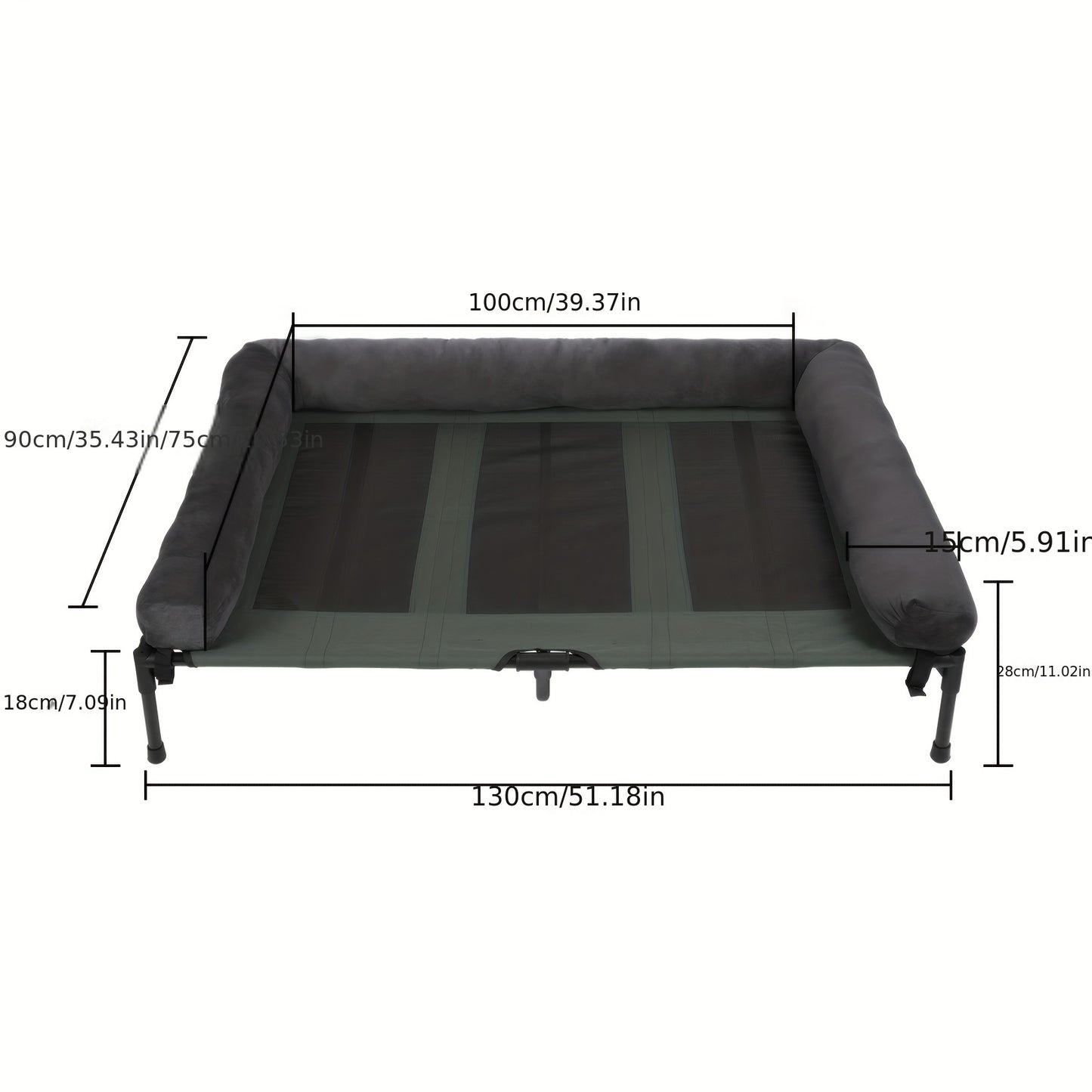 Verhoogd Hondenbed – Hondenkussen – Hondenmat – Huisdier Lounger – Buiten Bed – 2XL – Ademend Mesh – Afneembare Pluche Bolster