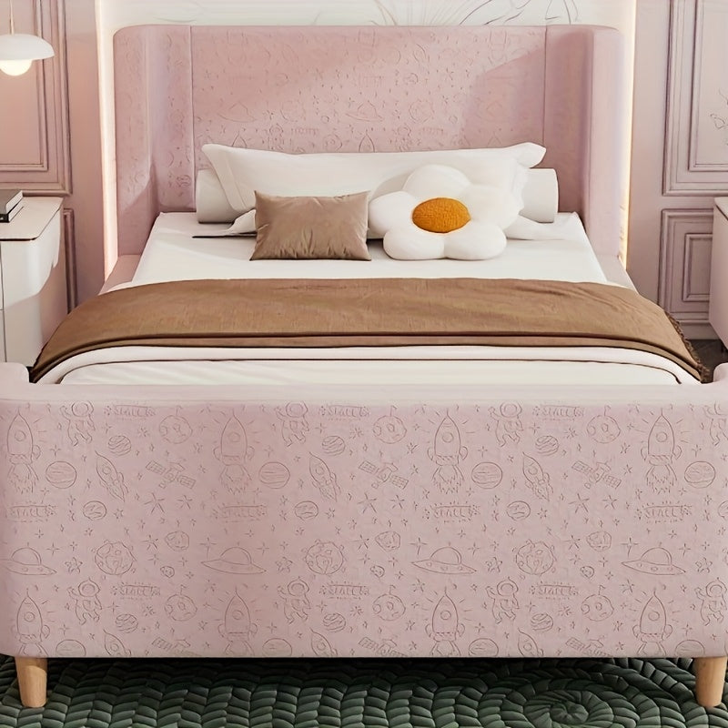 Eenpersoonsbed – Eenpersoonsbedframe – Bed – Slaapbed – Velvetbed – Roze – 90x200 cm – Zachte Velvet Bekleding – Eenvoudige Montage
