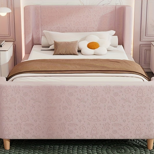 Eenpersoonsbed – Eenpersoonsbedframe – Bed – Slaapbed – Velvetbed – Roze – 90x200 cm – Zachte Velvet Bekleding – Eenvoudige Montage