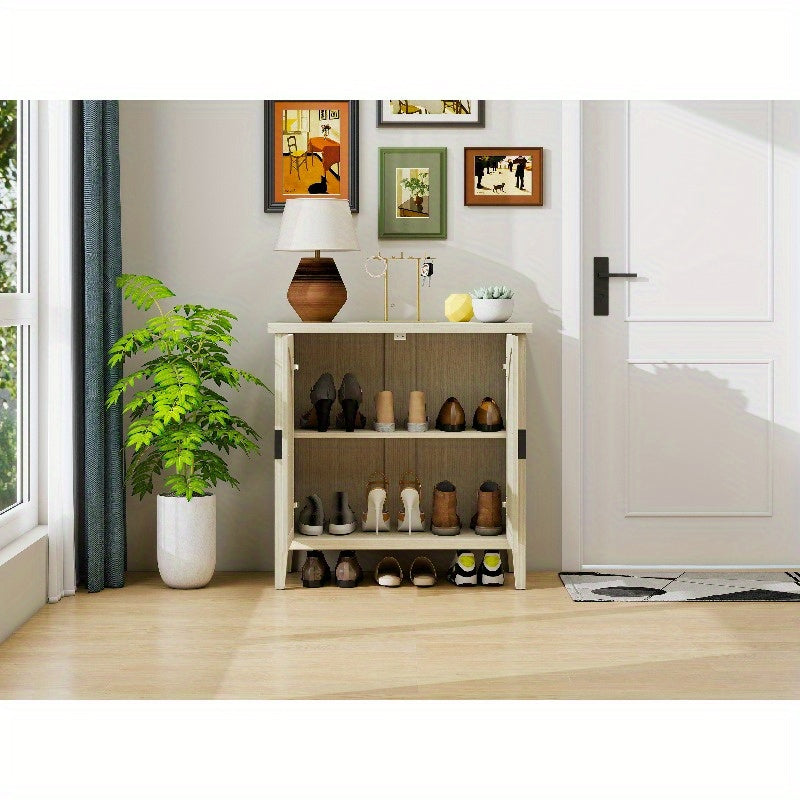 Modern Natural Rattan Storage Cabinet with Two Doors - Curved Sideboard or China Cabinet, Sturdy Metal Frame, Open Shelf & Closed Storage Compartments, Space-Saving Entryway, Living Room, Dining Room, Kitchen Organizer - No A