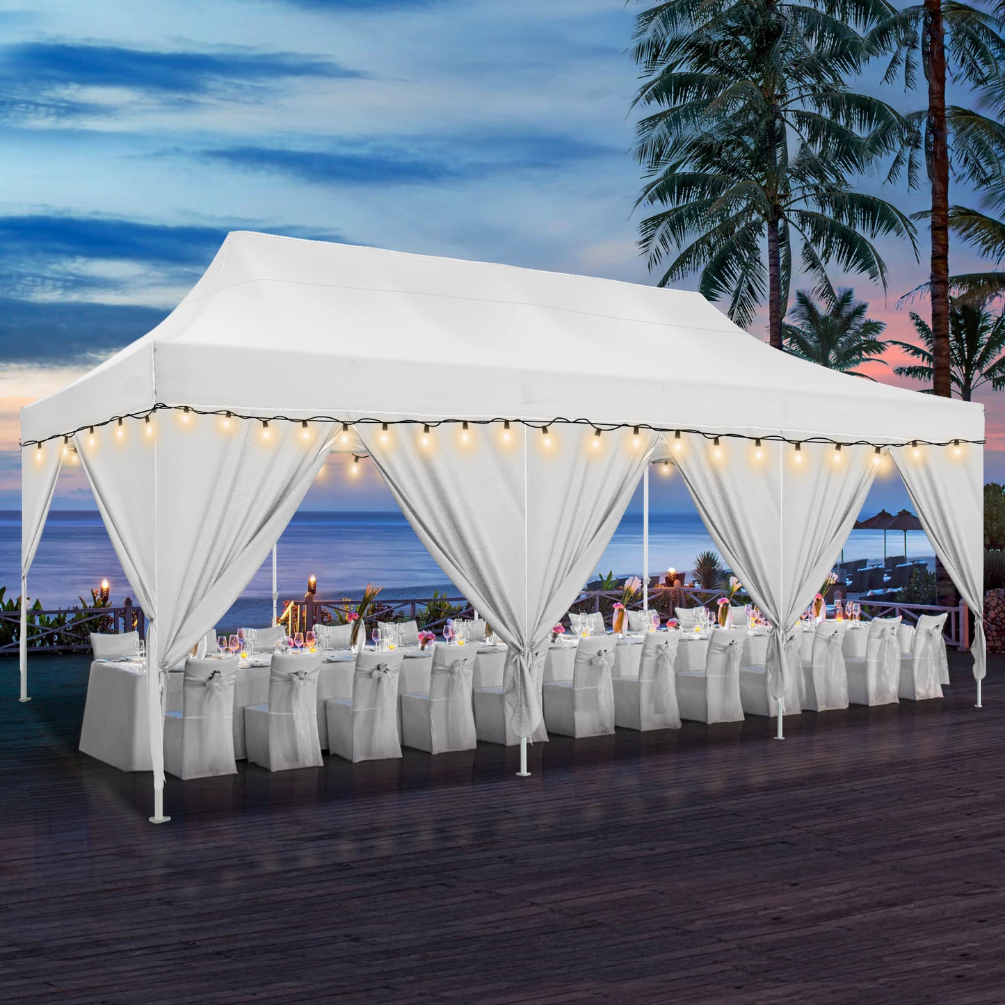 3.05x 6.1meter Canopy with Side Walls, Pop-up Tent, Party Tent with Roller Bag And 4 Sandbags, Easy to Install, Sunproof, Suitable for Camping, Picnics, Barbecues, Parties